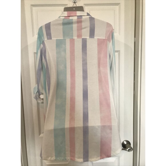 LulaRoe Plus Size 3XL Pastel Stripe Long Sleeve Button Front Collared Shirt - Picture 6 of 8